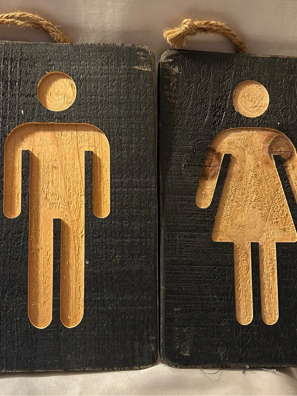 Unbranded Black and Natural Wood Bathroom Silhouette Wall Plaques